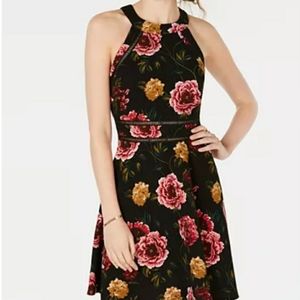 BCX Black Floral Fit and Flare Dress